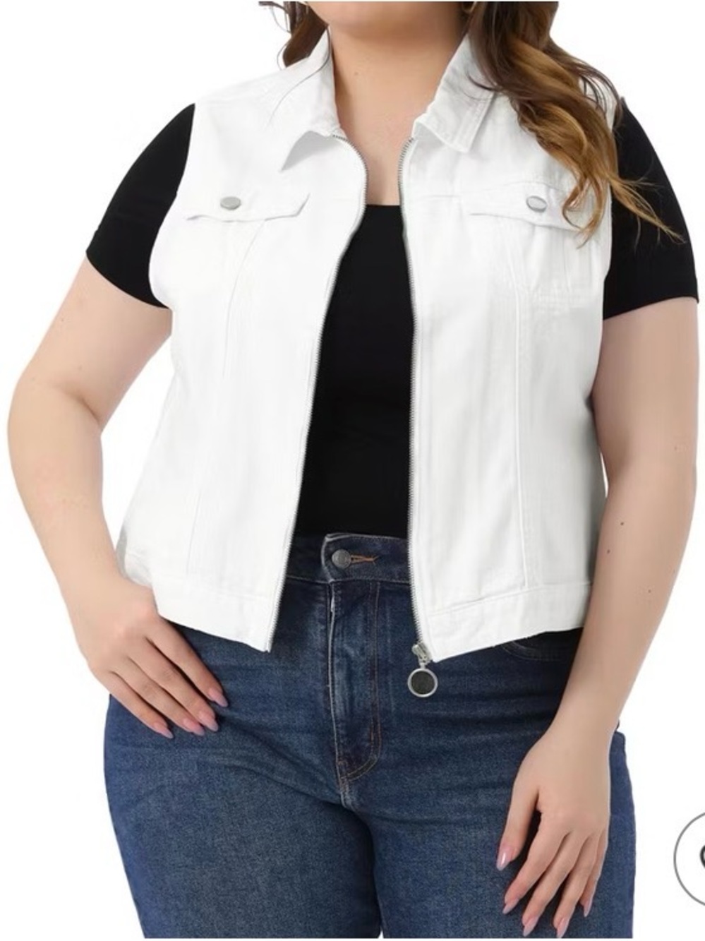 Plus Size Denim Sleeveless Zip Up Button Down Waistcoat Jeans Jackets Vests, 1X